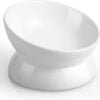 Elevated Cat Food Bowl, 5 Oz Ceramic Raised and Tilted Water Bowl, Anti Vomiting and Protect Pets’ Spines Dishes for Small Dog, Fat Faced Cat, Kitten (White, 1 Pack)