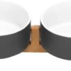 41G9D8YyT9L._AC_SL1500 Ceramic Dog and Cat Bowl with Wood Stand Non-Slip Matte Glaze Weighted Food Water Set for Cats &Small Dogs 13.5OZ