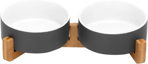 41G9D8YyT9L._AC_SL1500 Ceramic Dog and Cat Bowl with Wood Stand Non-Slip Matte Glaze Weighted Food Water Set for Cats &Small Dogs 13.5OZ