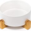 41XikK_-RDL._AC_SL1500 Ceramic Dog and Cat Bowl with Wood Stand Non-Slip Matte Glaze Weighted Food Water Set for Cats &Small Dogs 13.5OZ