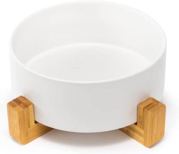 41XikK_-RDL._AC_SL1500 Ceramic Dog and Cat Bowl with Wood Stand Non-Slip Matte Glaze Weighted Food Water Set for Cats &Small Dogs 13.5OZ