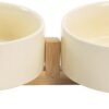 41ZN-QjuG9L._AC_SL1500 Ceramic Dog and Cat Bowl with Wood Stand Non-Slip Matte Glaze Weighted Food Water Set for Cats &Small Dogs 13.5OZ