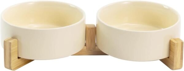 41ZN-QjuG9L._AC_SL1500 Ceramic Dog and Cat Bowl with Wood Stand Non-Slip Matte Glaze Weighted Food Water Set for Cats &Small Dogs 13.5OZ