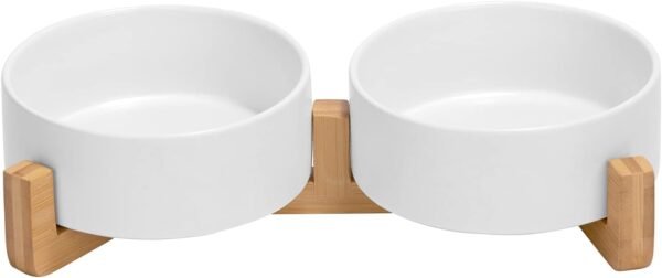 41ZvoQPGAZL._AC_SL1500 Ceramic Dog and Cat Bowl with Wood Stand Non-Slip Matte Glaze Weighted Food Water Set for Cats &Small Dogs 13.5OZ
