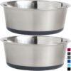 Stainless Steel Metal Dog Bowl Set of 2, Rubber Base, Heavy Duty, Rust Resistant, Food Grade BPA Free, Less Sliding, Quiet Pet Bowls for Cats and Dogs, Holds 3 Cups (24 fl oz), Black