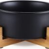 514YBAR0EnL._AC_SL1500 Ceramic Dog and Cat Bowl with Wood Stand Non-Slip Matte Glaze Weighted Food Water Set for Cats &Small Dogs 13.5OZ
