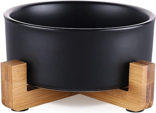 514YBAR0EnL._AC_SL1500 Ceramic Dog and Cat Bowl with Wood Stand Non-Slip Matte Glaze Weighted Food Water Set for Cats &Small Dogs 13.5OZ