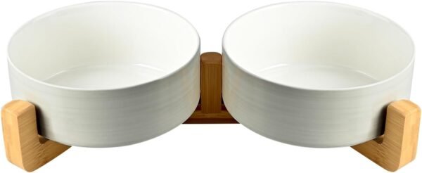 515IWtV6O4L._AC_SL1500 Ceramic Dog and Cat Bowl with Wood Stand Non-Slip Matte Glaze Weighted Food Water Set for Cats &Small Dogs 13.5OZ
