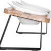 Elevated Cat Ceramic Bowls Stand for Food and Water, Small Dog, Anti Vomit, Indoor cats, Tilted Feeding Position, Full Bamboo Body Stand with Food Grade, Whisker Friendly Dish for Cats and Puppy