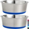 Stainless Steel Metal Dog Bowl Set of 2, Rubber Base, Heavy Duty, Rust Resistant, Food Grade BPA Free, Less Sliding, Quiet Pet Bowls for Cats and Dogs, Holds 3 Cups (24 fl oz), Black