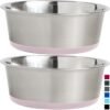 Stainless Steel Metal Dog Bowl Set of 2, Rubber Base, Heavy Duty, Rust Resistant, Food Grade BPA Free, Less Sliding, Quiet Pet Bowls for Cats and Dogs, Holds 3 Cups (24 fl oz), Black