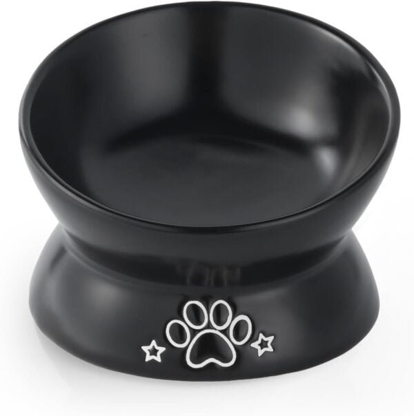 Elevated Cat Food Bowl, 5 Oz Ceramic Raised and Tilted Water Bowl, Anti Vomiting and Protect Pets’ Spines Dishes for Small Dog, Fat Faced Cat, Kitten (White, 1 Pack)