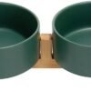 51Bj941caOL._AC_SL1500 Ceramic Dog and Cat Bowl with Wood Stand Non-Slip Matte Glaze Weighted Food Water Set for Cats &Small Dogs 13.5OZ