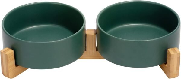 51Bj941caOL._AC_SL1500 Ceramic Dog and Cat Bowl with Wood Stand Non-Slip Matte Glaze Weighted Food Water Set for Cats &Small Dogs 13.5OZ
