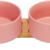 51H-PpIPbqL._AC_SL1500 Ceramic Dog and Cat Bowl with Wood Stand Non-Slip Matte Glaze Weighted Food Water Set for Cats &Small Dogs 13.5OZ