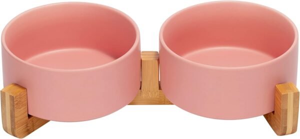 51H-PpIPbqL._AC_SL1500 Ceramic Dog and Cat Bowl with Wood Stand Non-Slip Matte Glaze Weighted Food Water Set for Cats &Small Dogs 13.5OZ