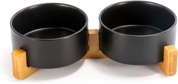 51I6qzyDq1L._AC_SL1500 Ceramic Dog and Cat Bowl with Wood Stand Non-Slip Matte Glaze Weighted Food Water Set for Cats &Small Dogs 13.5OZ