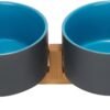 51I7IVJeFGL._AC_SL1500 Ceramic Dog and Cat Bowl with Wood Stand Non-Slip Matte Glaze Weighted Food Water Set for Cats &Small Dogs 13.5OZ