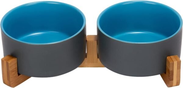 51I7IVJeFGL._AC_SL1500 Ceramic Dog and Cat Bowl with Wood Stand Non-Slip Matte Glaze Weighted Food Water Set for Cats &Small Dogs 13.5OZ