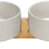 51JArum_jjL._AC_SL1500 Ceramic Dog and Cat Bowl with Wood Stand Non-Slip Matte Glaze Weighted Food Water Set for Cats &Small Dogs 13.5OZ