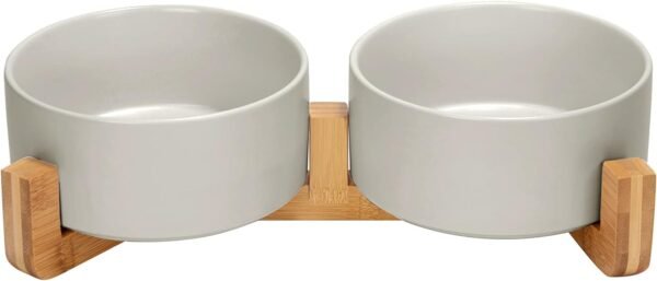 51JArum_jjL._AC_SL1500 Ceramic Dog and Cat Bowl with Wood Stand Non-Slip Matte Glaze Weighted Food Water Set for Cats &Small Dogs 13.5OZ