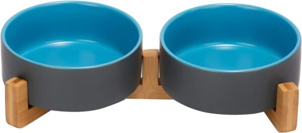 51KK6zA5fRL._AC_SL1500 Ceramic Dog and Cat Bowl with Wood Stand Non-Slip Matte Glaze Weighted Food Water Set for Cats &Small Dogs 13.5OZ