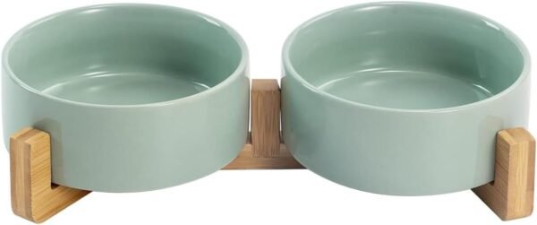 51KVHVDB3FL._AC_SL1500 Ceramic Dog and Cat Bowl with Wood Stand Non-Slip Matte Glaze Weighted Food Water Set for Cats &Small Dogs 13.5OZ