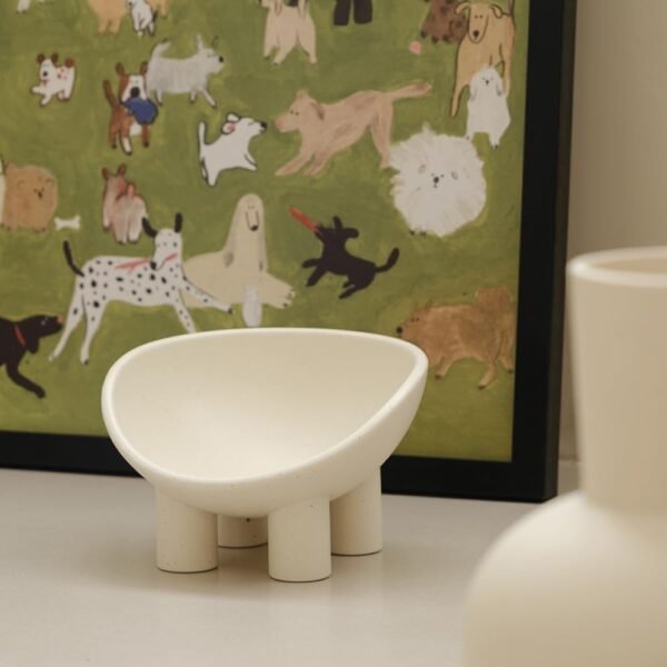 Four-Legs Ceramic Cat‘s Bowl, Chubby Cute Pet Bowls, Matte Crème