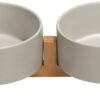 51O0035rG9L._AC_SL1500 Ceramic Dog and Cat Bowl with Wood Stand Non-Slip Matte Glaze Weighted Food Water Set for Cats &Small Dogs 13.5OZ