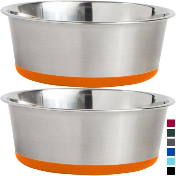 Stainless Steel Metal Dog Bowl Set of 2, Rubber Base, Heavy Duty, Rust Resistant, Food Grade BPA Free, Less Sliding, Quiet Pet Bowls for Cats and Dogs, Holds 3 Cups (24 fl oz), Black