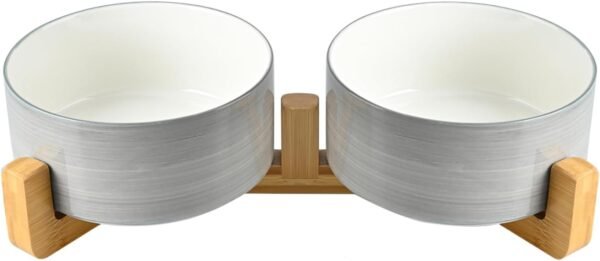 51RNtgT9tGL._AC_SL1500 Ceramic Dog and Cat Bowl with Wood Stand Non-Slip Matte Glaze Weighted Food Water Set for Cats &Small Dogs 13.5OZ