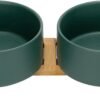 51SQxf6KMRL._AC_SL1500 Ceramic Dog and Cat Bowl with Wood Stand Non-Slip Matte Glaze Weighted Food Water Set for Cats &Small Dogs 13.5OZ