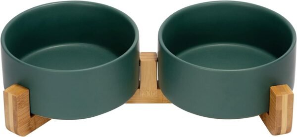 51SQxf6KMRL._AC_SL1500 Ceramic Dog and Cat Bowl with Wood Stand Non-Slip Matte Glaze Weighted Food Water Set for Cats &Small Dogs 13.5OZ