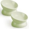 Elevated Cat Food Bowl, 5 Oz Ceramic Raised and Tilted Water Bowl, Anti Vomiting and Protect Pets’ Spines Dishes for Small Dog, Fat Faced Cat, Kitten (White, 1 Pack)