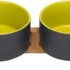 51VOjDO62nL._AC_SL1500 Ceramic Dog and Cat Bowl with Wood Stand Non-Slip Matte Glaze Weighted Food Water Set for Cats &Small Dogs 13.5OZ