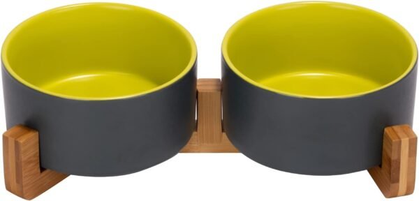 51VOjDO62nL._AC_SL1500 Ceramic Dog and Cat Bowl with Wood Stand Non-Slip Matte Glaze Weighted Food Water Set for Cats &Small Dogs 13.5OZ