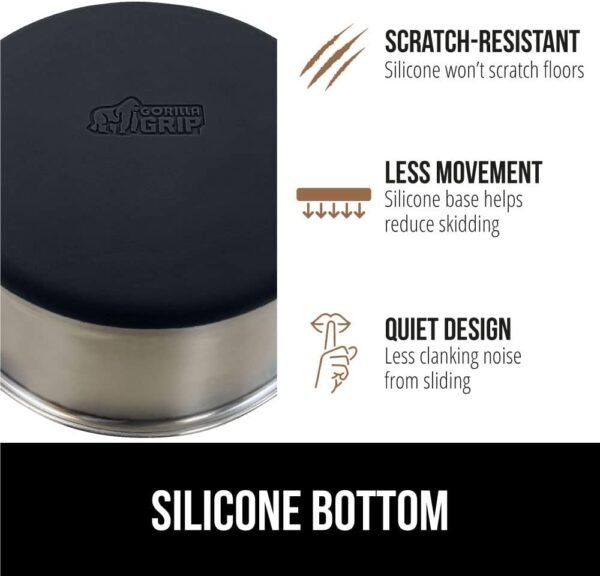 Stainless Steel Metal Dog Bowl Set of 2, Rubber Base, Heavy Duty, Rust Resistant, Food Grade BPA Free, Less Sliding, Quiet Pet Bowls for Cats and Dogs, Holds 3 Cups (24 fl oz), Black