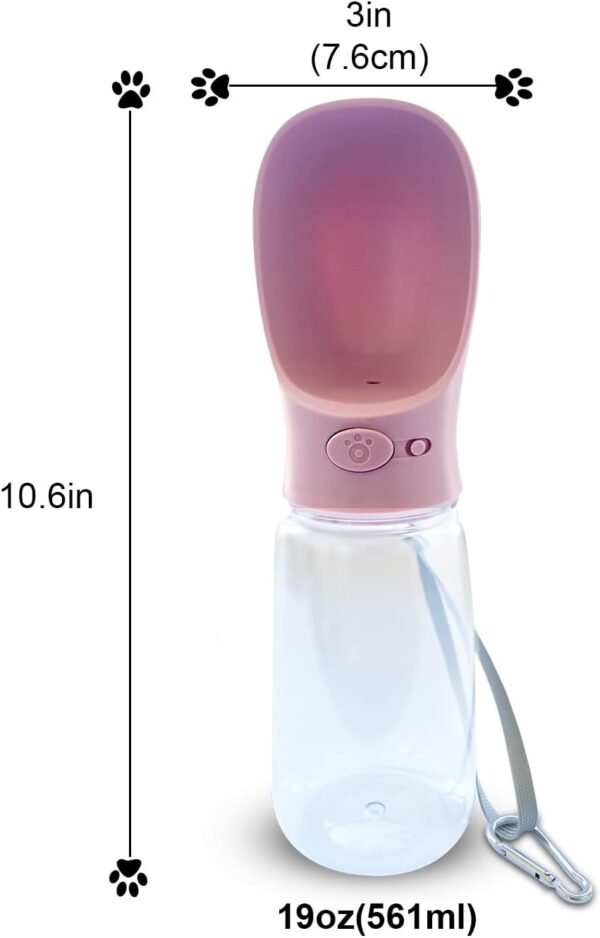 Pet Water Bottle, 19 Oz Leak Proof, Reusable Water Flow Back, Drinking Cup for Travel, Hiking, Walking, Jogging, Service Dog Vest, BPA Grade Plastic, Dogs, Cats, Rabbits (19oz Pink)