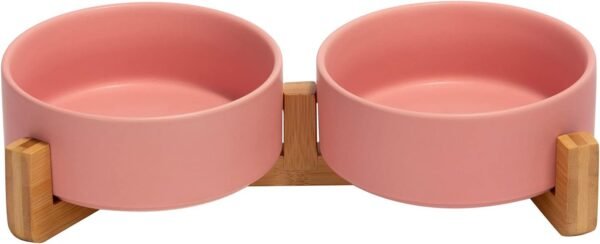 51Yx2snOflL._AC_SL1500 Ceramic Dog and Cat Bowl with Wood Stand Non-Slip Matte Glaze Weighted Food Water Set for Cats &Small Dogs 13.5OZ