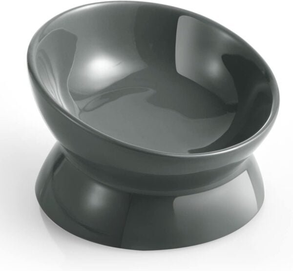 Elevated Cat Food Bowl, 5 Oz Ceramic Raised and Tilted Water Bowl, Anti Vomiting and Protect Pets’ Spines Dishes for Small Dog, Fat Faced Cat, Kitten (White, 1 Pack)