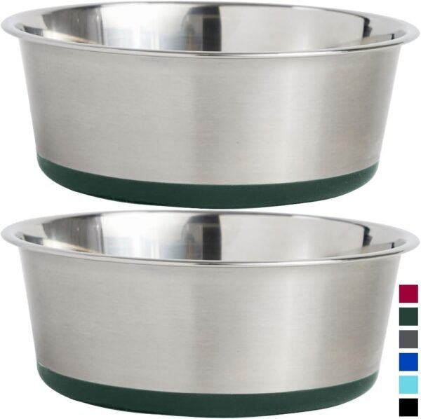 Stainless Steel Metal Dog Bowl Set of 2, Rubber Base, Heavy Duty, Rust Resistant, Food Grade BPA Free, Less Sliding, Quiet Pet Bowls for Cats and Dogs, Holds 3 Cups (24 fl oz), Black