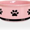 Ceramic Pet Bowl for Dogs and Cats, Weighted Non-Slip Dog Bowls Food and Water Dish, Durable Pets Feeding Bowls Suitable for Small, Medium, and Large Dogs, Pink, 36 Oz
