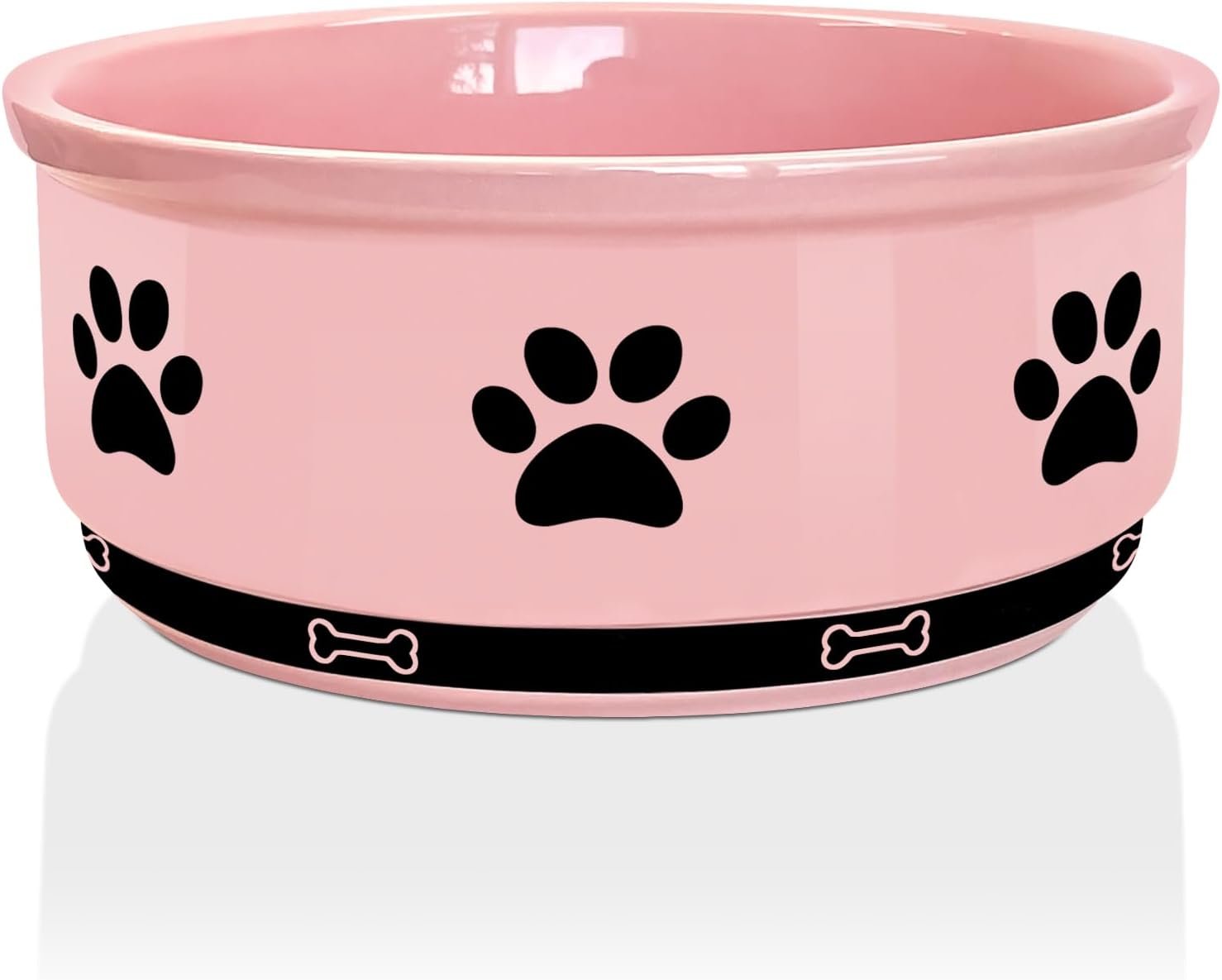 Ceramic Pet Bowl for Dogs and Cats, Weighted Non-Slip Dog Bowls Food and Water Dish, Durable Pets Feeding Bowls Suitable for Small, Medium, and Large Dogs, Pink, 36 Oz