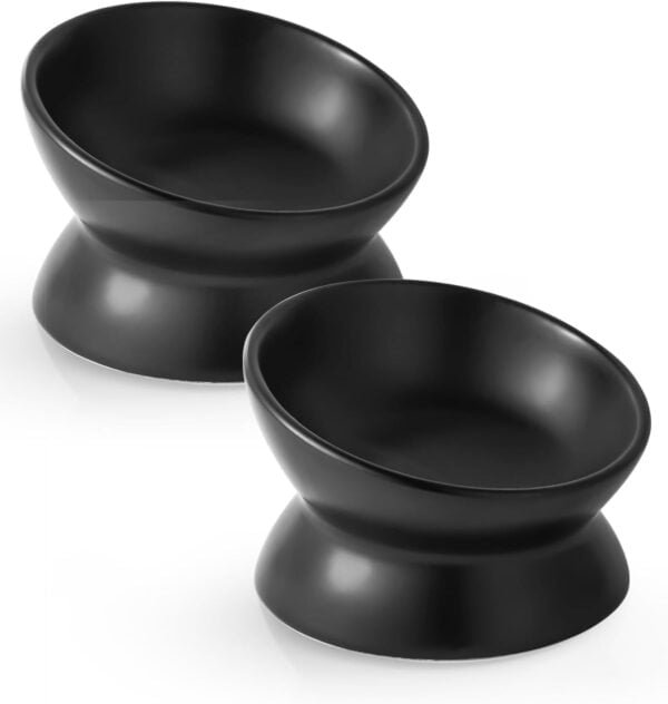Elevated Cat Food Bowl, 5 Oz Ceramic Raised and Tilted Water Bowl, Anti Vomiting and Protect Pets’ Spines Dishes for Small Dog, Fat Faced Cat, Kitten (White, 1 Pack)