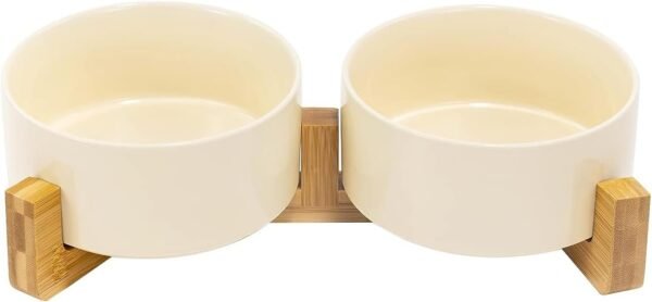 51f05qGzReL._AC_SL1500 Ceramic Dog and Cat Bowl with Wood Stand Non-Slip Matte Glaze Weighted Food Water Set for Cats &Small Dogs 13.5OZ