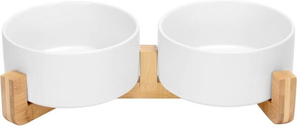 51i3gNW6GWL._AC_SL1500 Ceramic Dog and Cat Bowl with Wood Stand Non-Slip Matte Glaze Weighted Food Water Set for Cats &Small Dogs 13.5OZ