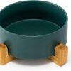 51ofaWvKJzL._AC_SL1500 Ceramic Dog and Cat Bowl with Wood Stand Non-Slip Matte Glaze Weighted Food Water Set for Cats &Small Dogs 13.5OZ