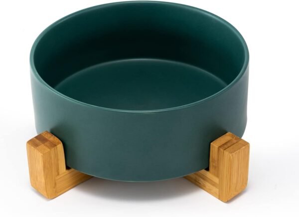 51ofaWvKJzL._AC_SL1500 Ceramic Dog and Cat Bowl with Wood Stand Non-Slip Matte Glaze Weighted Food Water Set for Cats &Small Dogs 13.5OZ