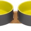 51rIQGqiUsL._AC_SL1500 Ceramic Dog and Cat Bowl with Wood Stand Non-Slip Matte Glaze Weighted Food Water Set for Cats &Small Dogs 13.5OZ