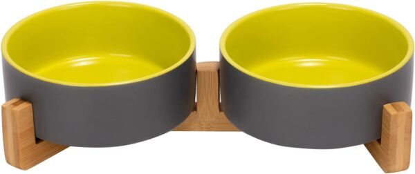 51rIQGqiUsL._AC_SL1500 Ceramic Dog and Cat Bowl with Wood Stand Non-Slip Matte Glaze Weighted Food Water Set for Cats &Small Dogs 13.5OZ